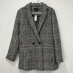 Talbots Women Coat 4 Houndstooth Wool Double Breasted Black Checkered Jacket NEW